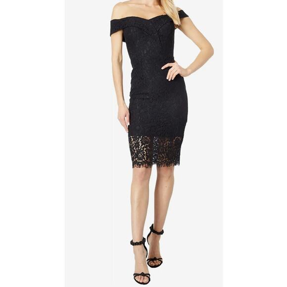 Bardot Womens size Medium  (US 6) dress black Bella lace off the shoulder M - Picture 1 of 7